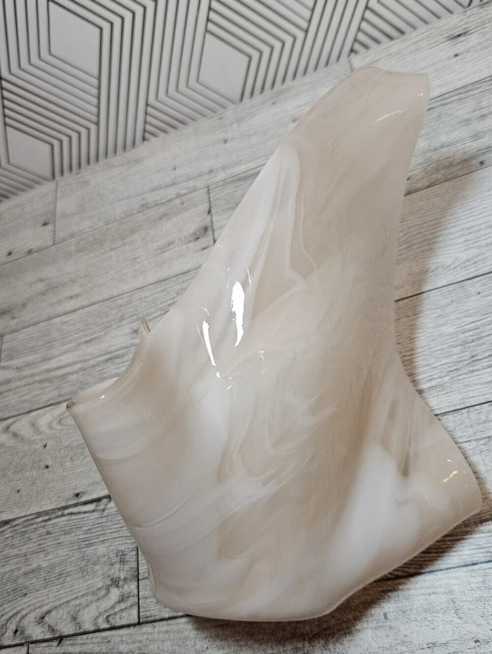 Handkerchief  Vase Candle Holder Abstract Pink And White Swirl Glass